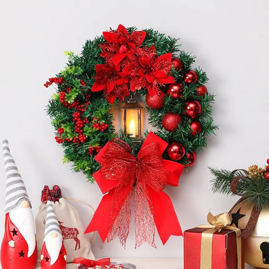 Nzmarket™ LED Christmas Wreath with Ribbon Bow – 40cm Warm Glow Display