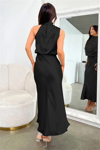 Nzmarket Valerie Long Satin Halter Neck Dress – Elegant Formal Evening Wear