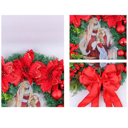 Nzmarket Nativity Scene LED Christmas Wreath – Red & Gold, 2 Sizes