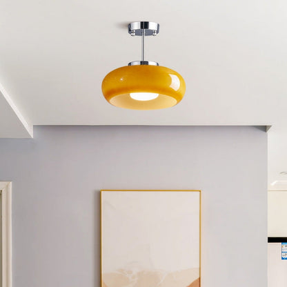 Nzmarket™ Vintage Round Frosted Glass Ceiling Light Fixture – Brass & Chrome