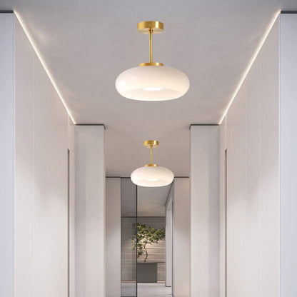 Nzmarket™ Vintage Round Frosted Glass Ceiling Light Fixture – Brass & Chrome