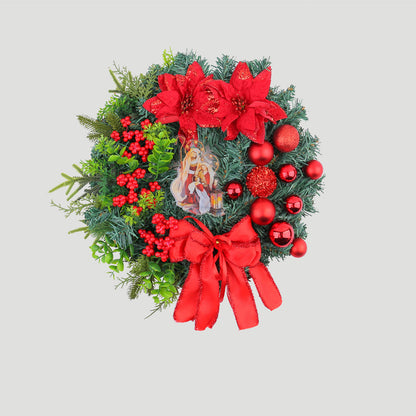 Nzmarket Nativity Scene LED Christmas Wreath – Red & Gold, 2 Sizes