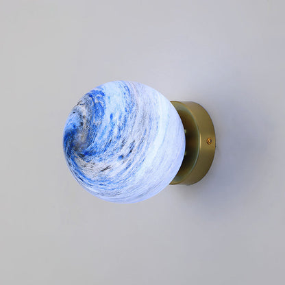 Nzmarket Modern Globe Glass Ceiling Light – Blue & Orange, Black & Copper Base