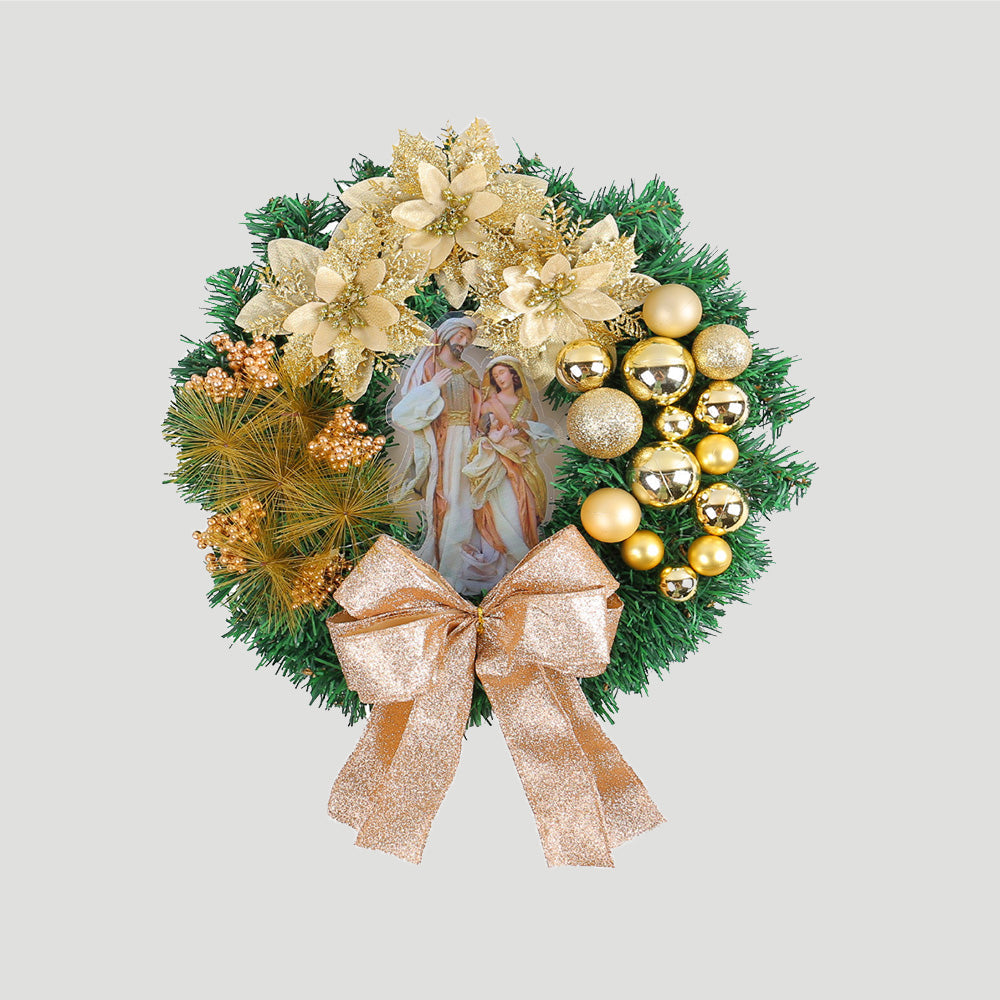 Nzmarket Nativity Scene LED Christmas Wreath – Red & Gold, 2 Sizes