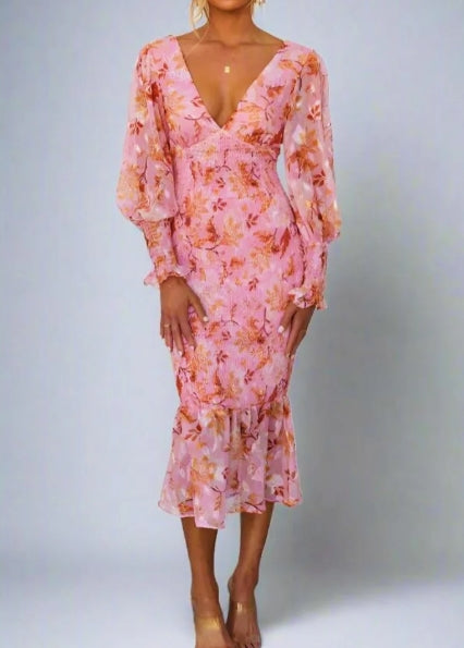 Lara - Midi Dress with Floral Print