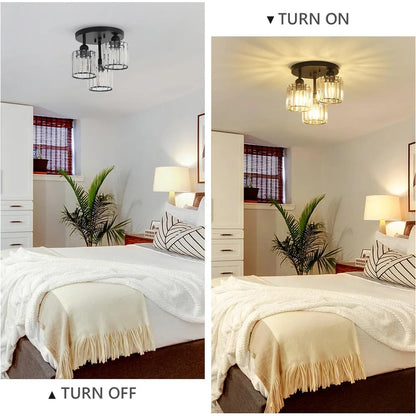 Nzmarket Crystal Semi-Flush Ceiling Light – Black, Gold & Silver