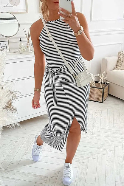Chloe Striped Halter Neck T-Shirt Dress