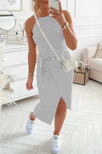 Chloe Striped Halter Neck T-Shirt Dress