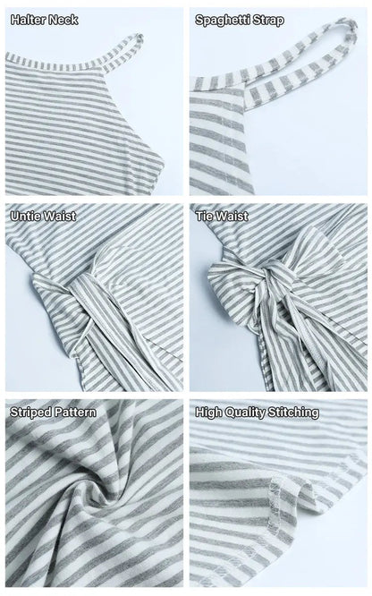 Chloe Striped Halter Neck T-Shirt Dress