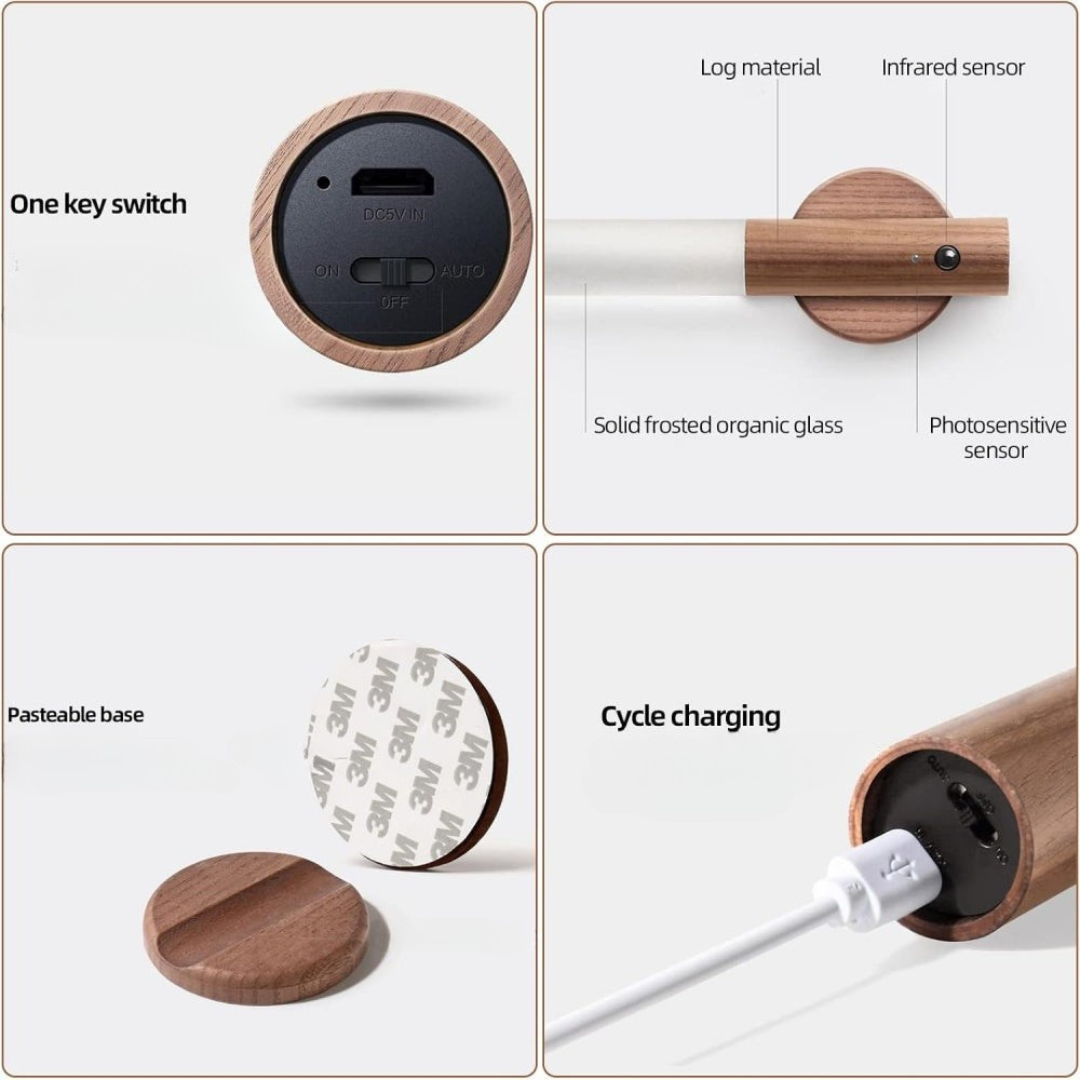 Nzmarket™ Wooden Motion Sensor LED Wall Light – Auto PIR On/Off