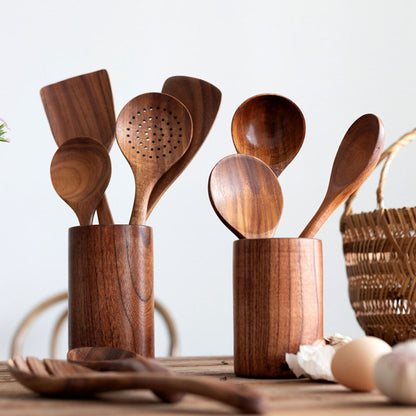 Nzmarket Natural Wood Kitchen & Tableware Set – Non-Scratch, Easy-Clean