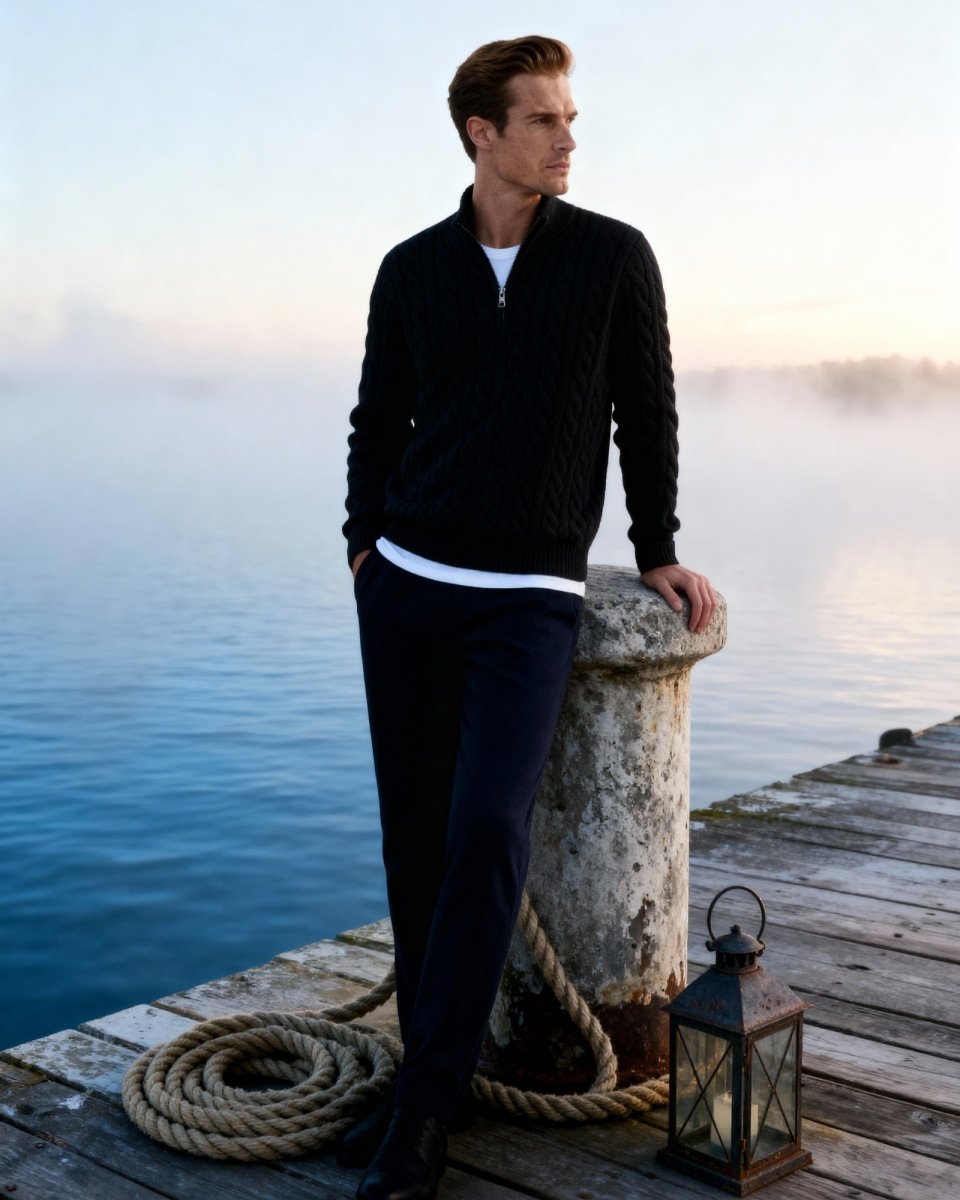 Kit | Men's Cable Knit Half-Zip Sweater