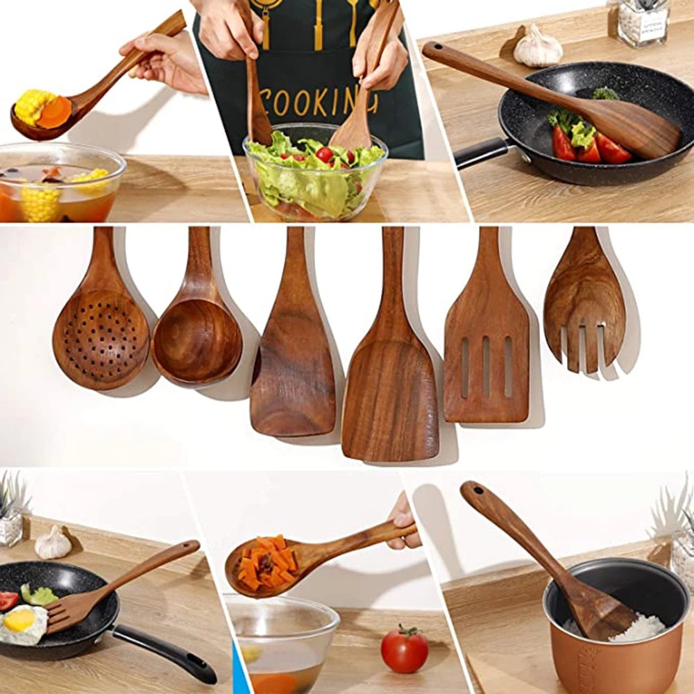 Nzmarket Natural Wood Kitchen & Tableware Set – Non-Scratch, Easy-Clean