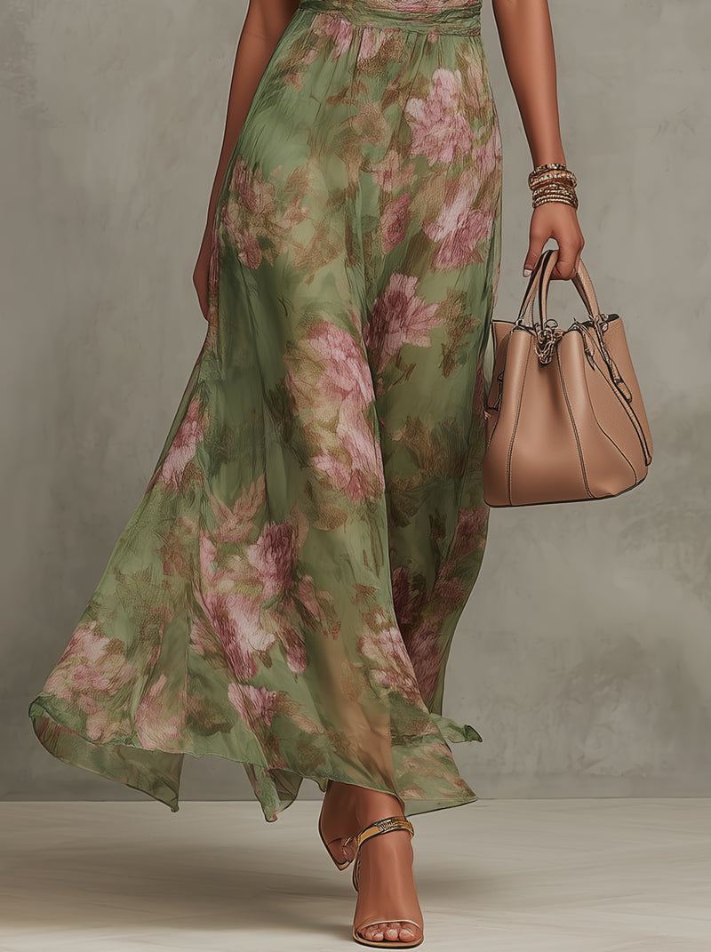 Haltova | Printed Halterneck Flowing Occasion Maxi Dress