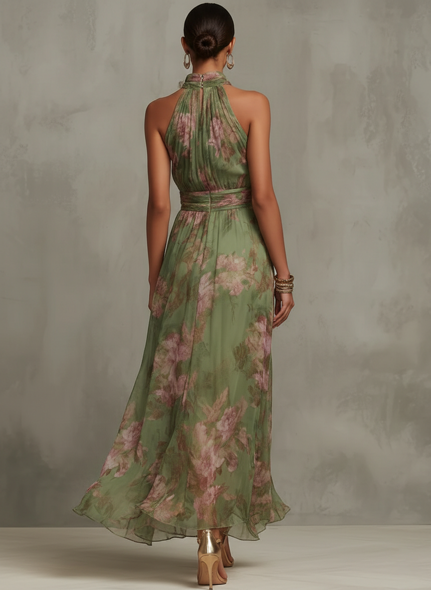 Haltova | Printed Halterneck Flowing Occasion Maxi Dress