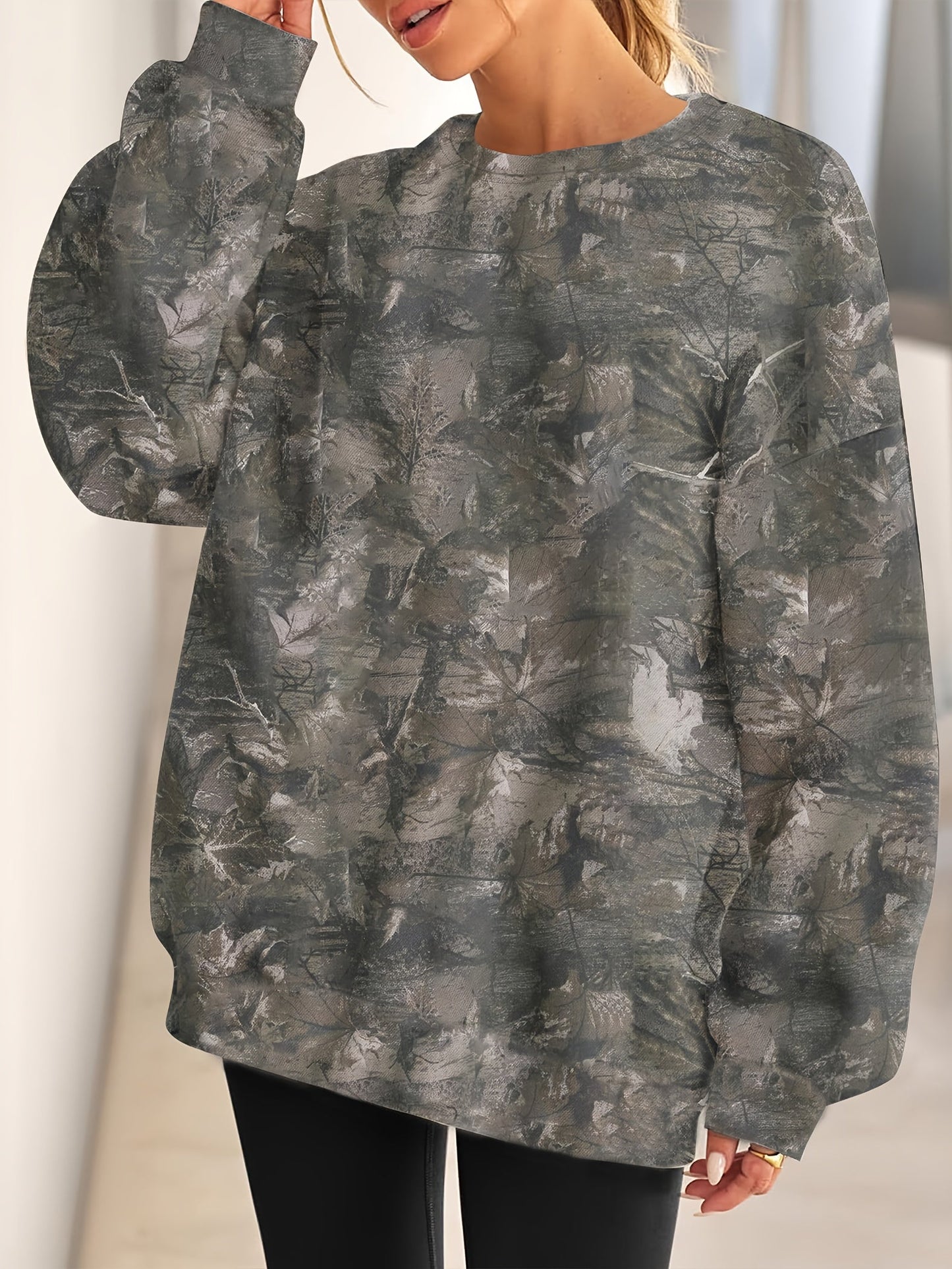 Nzmarket Oversized Camo Sweatshirt – Loose Fit, Ribbed Cuffs