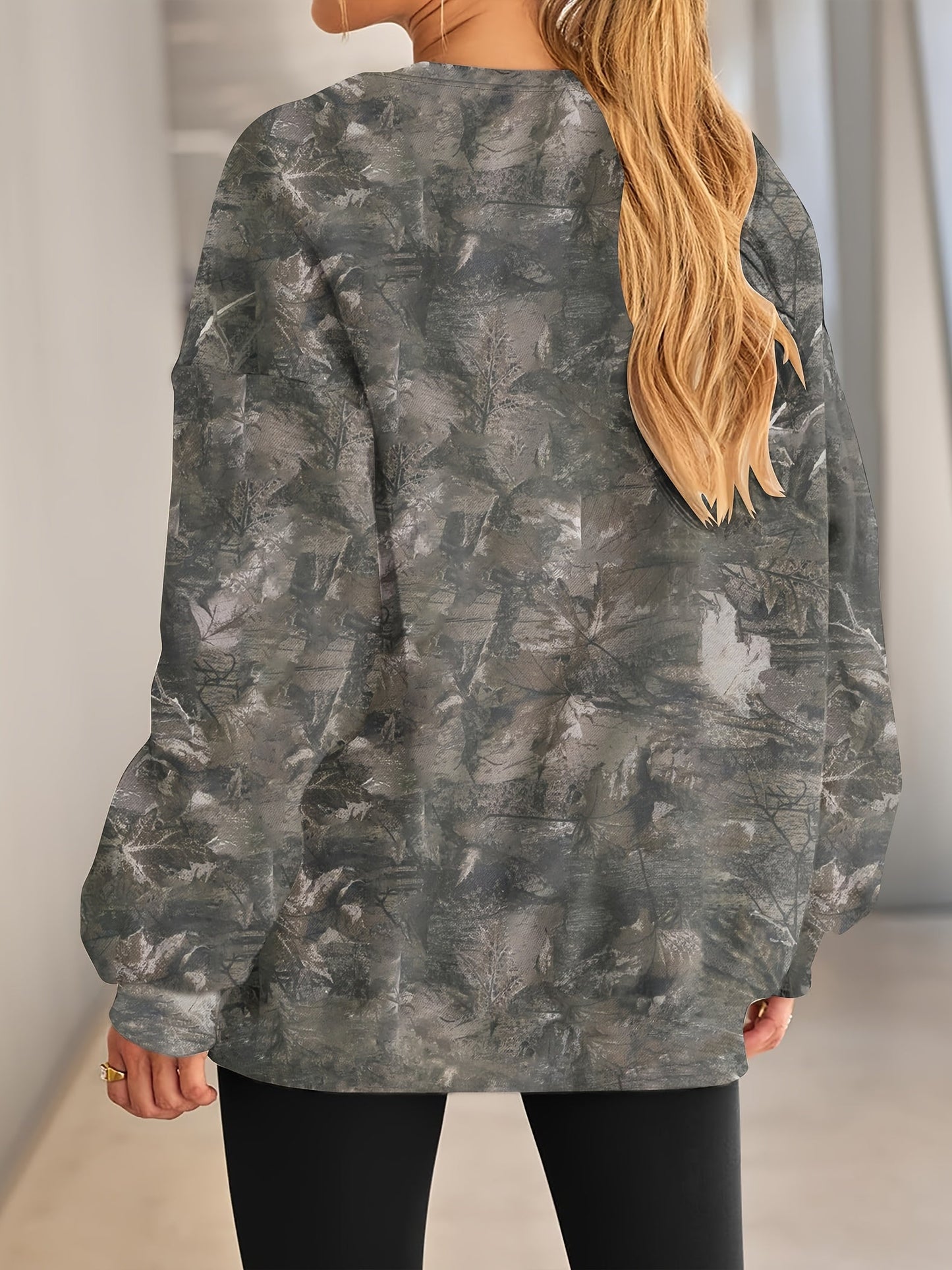Nzmarket Oversized Camo Sweatshirt – Loose Fit, Ribbed Cuffs