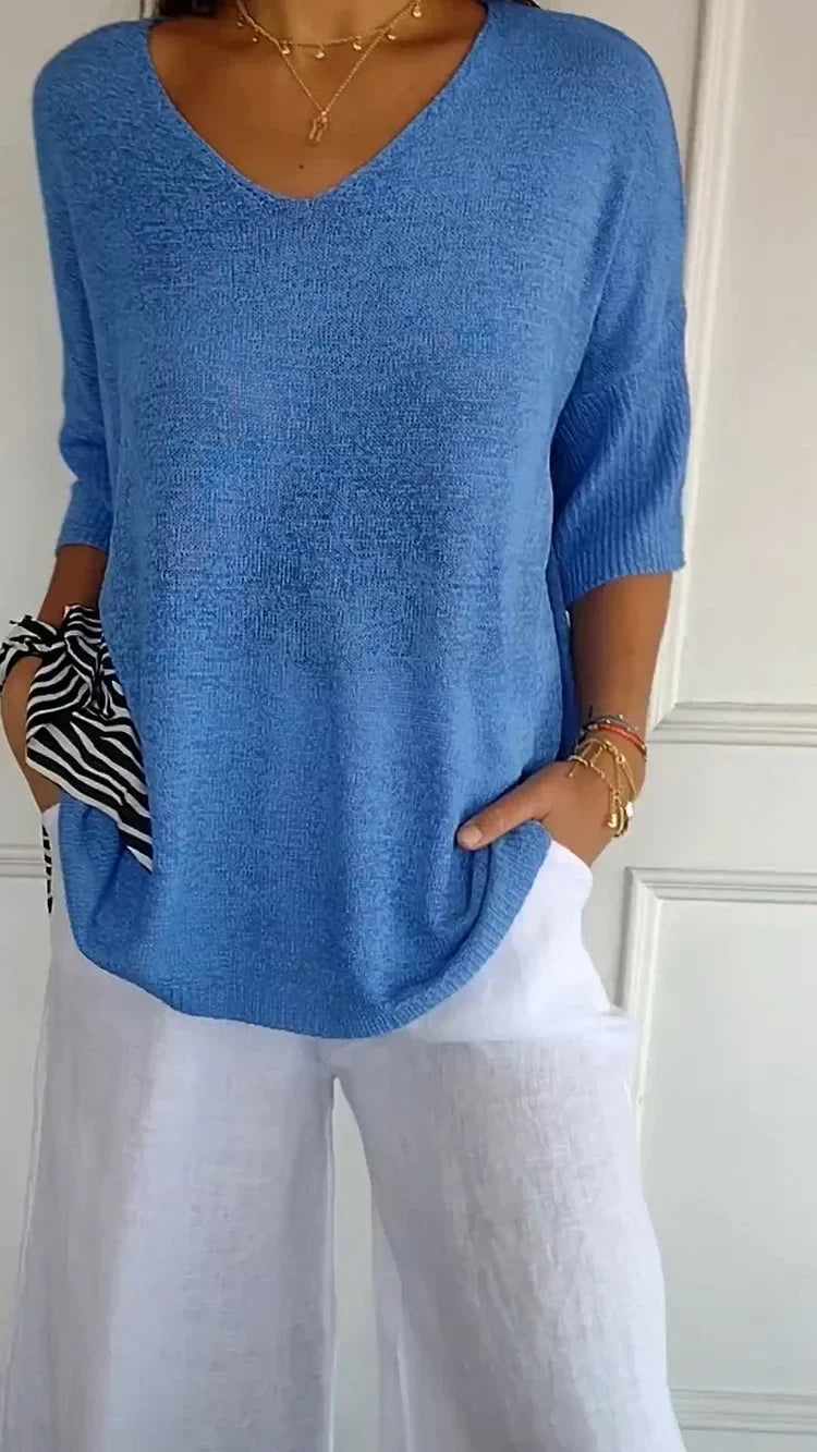 Mia - Cozy Top with Knitted V-Neck