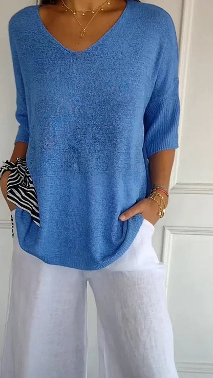 Mia - Cozy Top with Knitted V-Neck