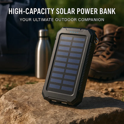 Solar External Power Bank – 20,000mAh, Waterproof & Portable USB Charger