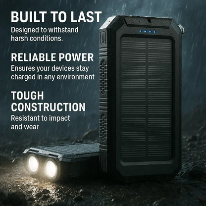 Solar External Power Bank – 20,000mAh, Waterproof & Portable USB Charger