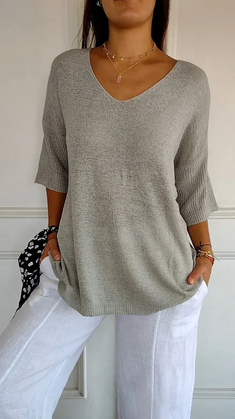 Mia - Cozy Top with Knitted V-Neck