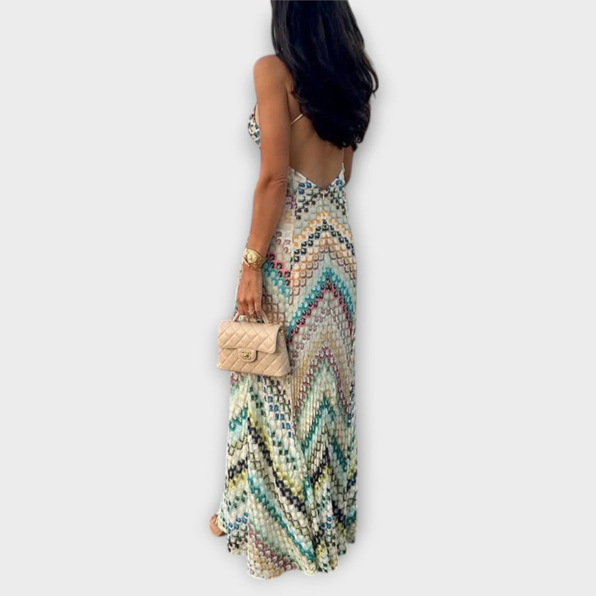Remi - Colorful Herringbone Pattern Maxi Dress