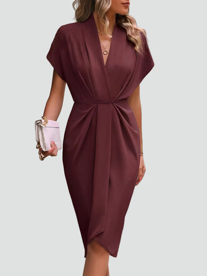 Dravinda | Draped Deep V Split Hem Occasion Midi Dress