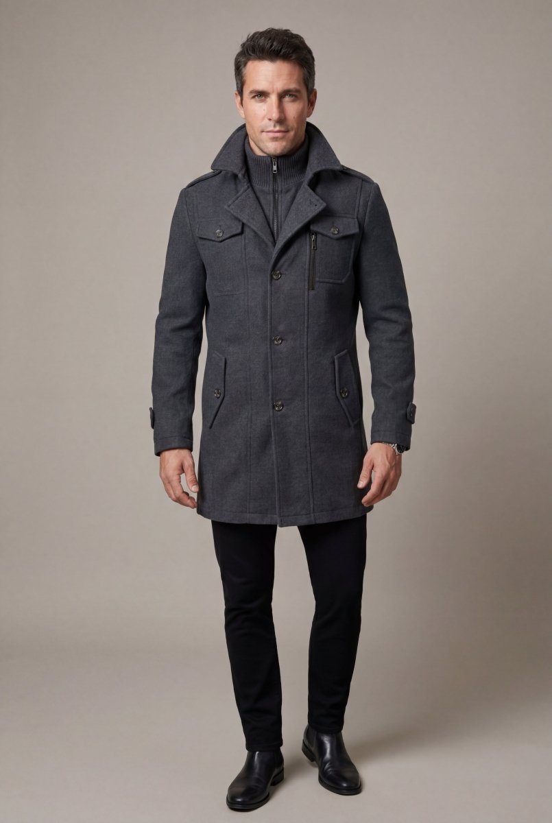 Pax | Men's Slim Fit Tailored Stand Collar Coat