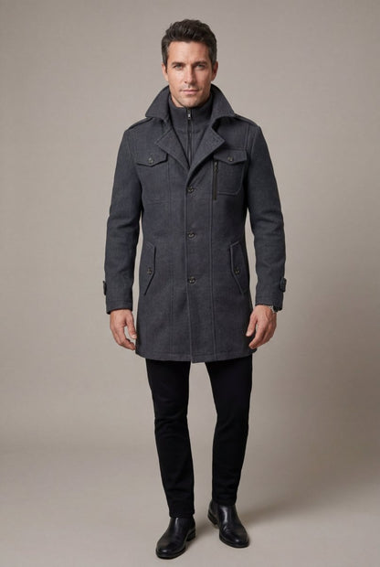 Pax | Men's Slim Fit Tailored Stand Collar Coat