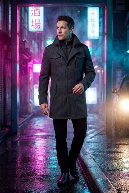 Pax | Men's Slim Fit Tailored Stand Collar Coat