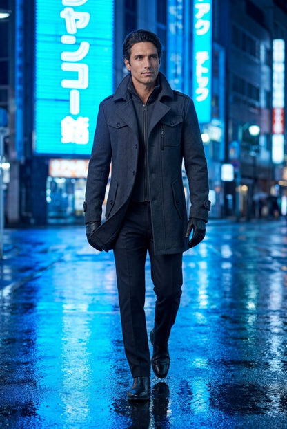 Pax | Men's Slim Fit Tailored Stand Collar Coat