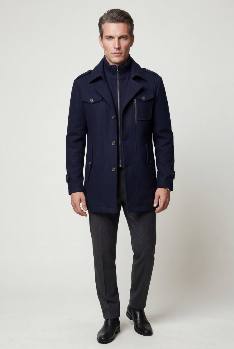 Pax | Men's Slim Fit Tailored Stand Collar Coat