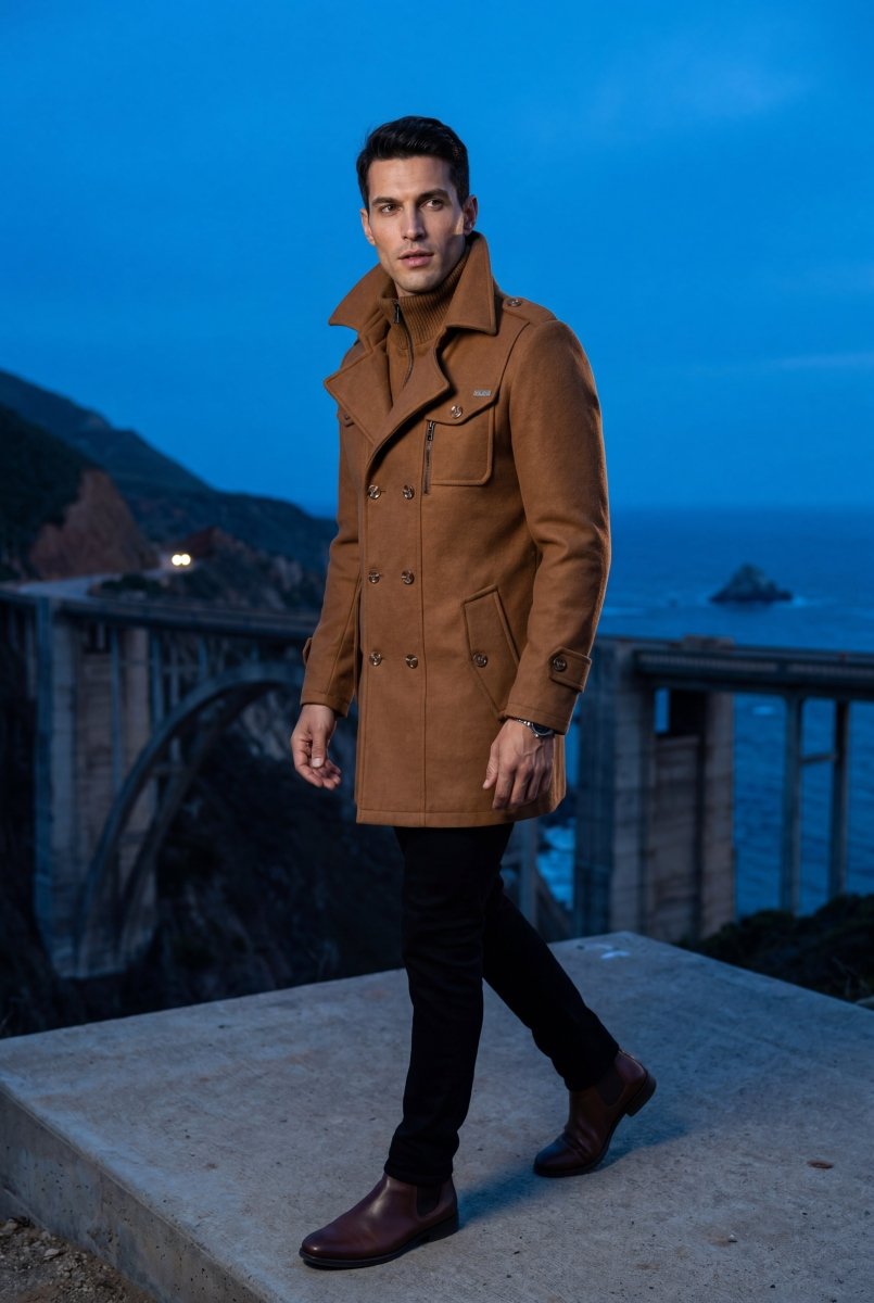 Pax | Men's Slim Fit Tailored Stand Collar Coat