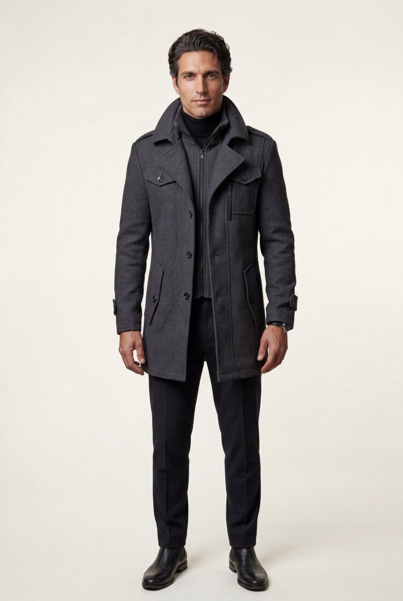 Pax | Men's Slim Fit Tailored Stand Collar Coat