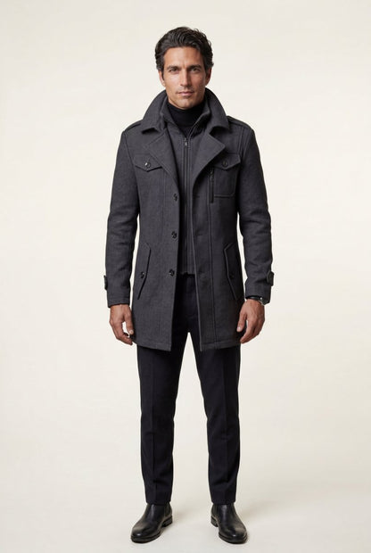 Pax | Men's Slim Fit Tailored Stand Collar Coat