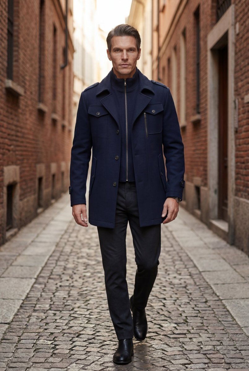 Pax | Men's Slim Fit Tailored Stand Collar Coat