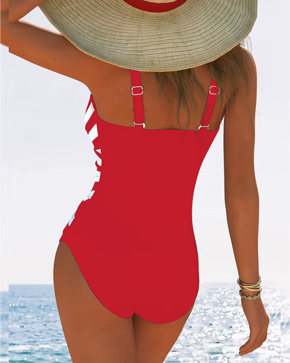 Chloé - Maillot Une Pièce Rayé Sexy Col V