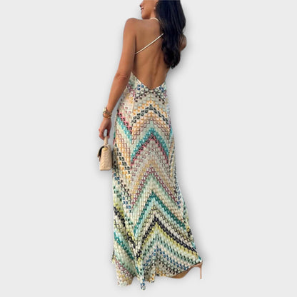 Remi - Colorful Herringbone Pattern Maxi Dress