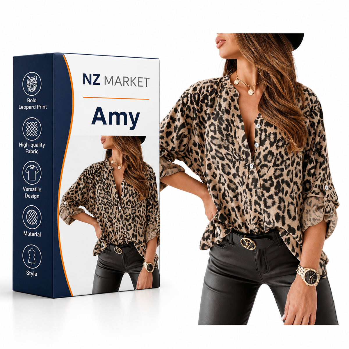 Amy - Fashionable Blouse with Stylish Leopard Print for Autumn and Spring