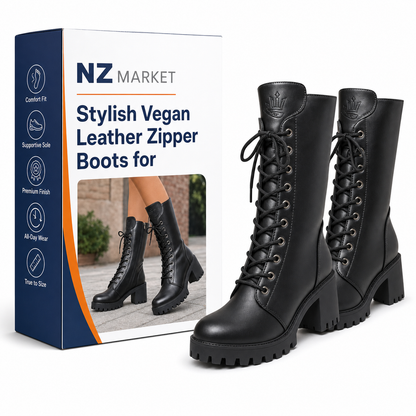 Stylish Vegan Leather Zipper Boots for Women - Dorothy