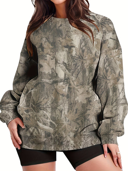 Nzmarket Oversized Camo Sweatshirt – Loose Fit, Ribbed Cuffs