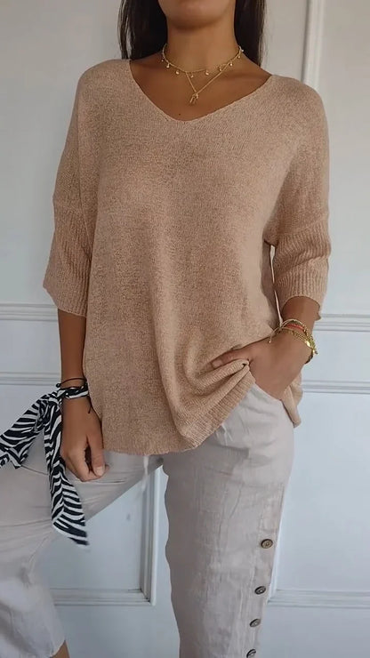 Mia - Cozy Top with Knitted V-Neck