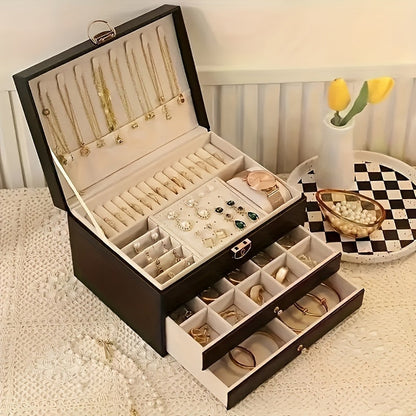 Nzmarket Leather Jewellery Box with Drawers – Black, Green & White