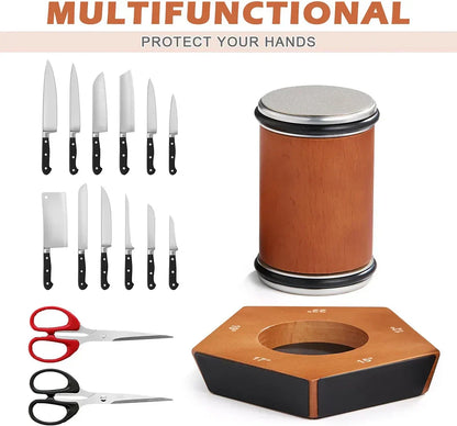 Nzmarket™ Knife Sharpener Kit – Magnetic Wood Base, Angle Guides