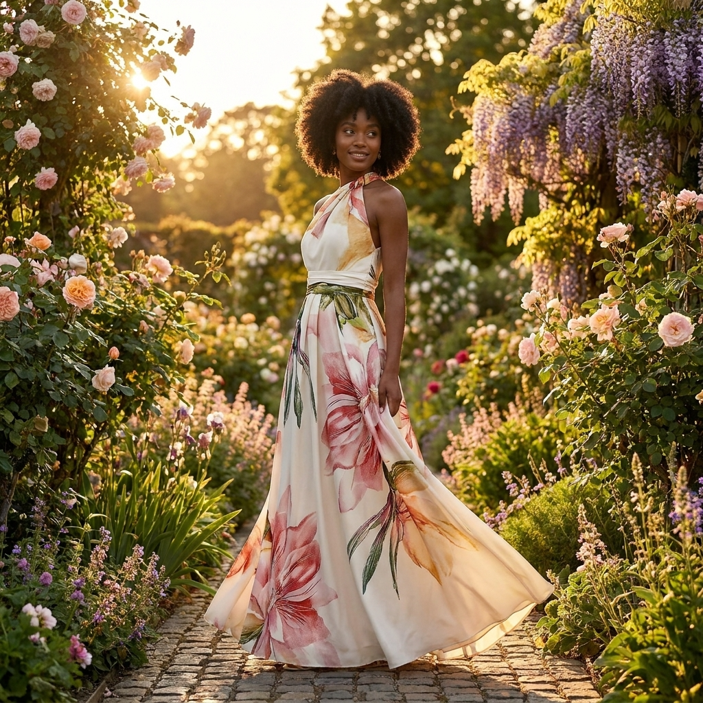 Printara | Printed Halter Asymmetric Occasion Maxi Dress