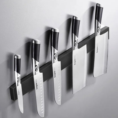Nzmarket Magnetic Wall-Mount Knife Holder Strip – No-Drill, Wood Finish