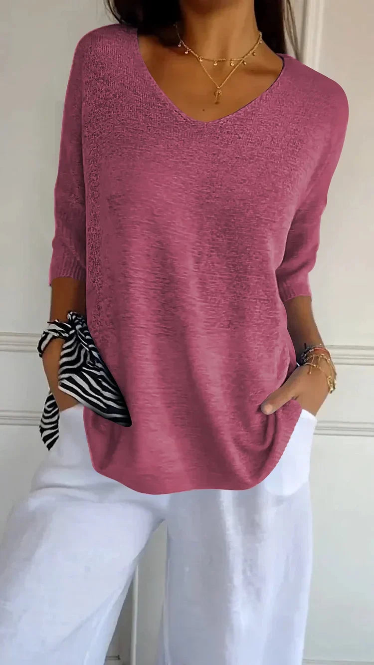 Mia - Cozy Top with Knitted V-Neck