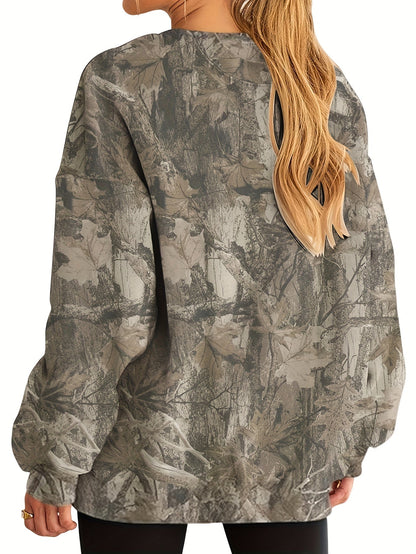 Nzmarket Oversized Camo Sweatshirt – Loose Fit, Ribbed Cuffs