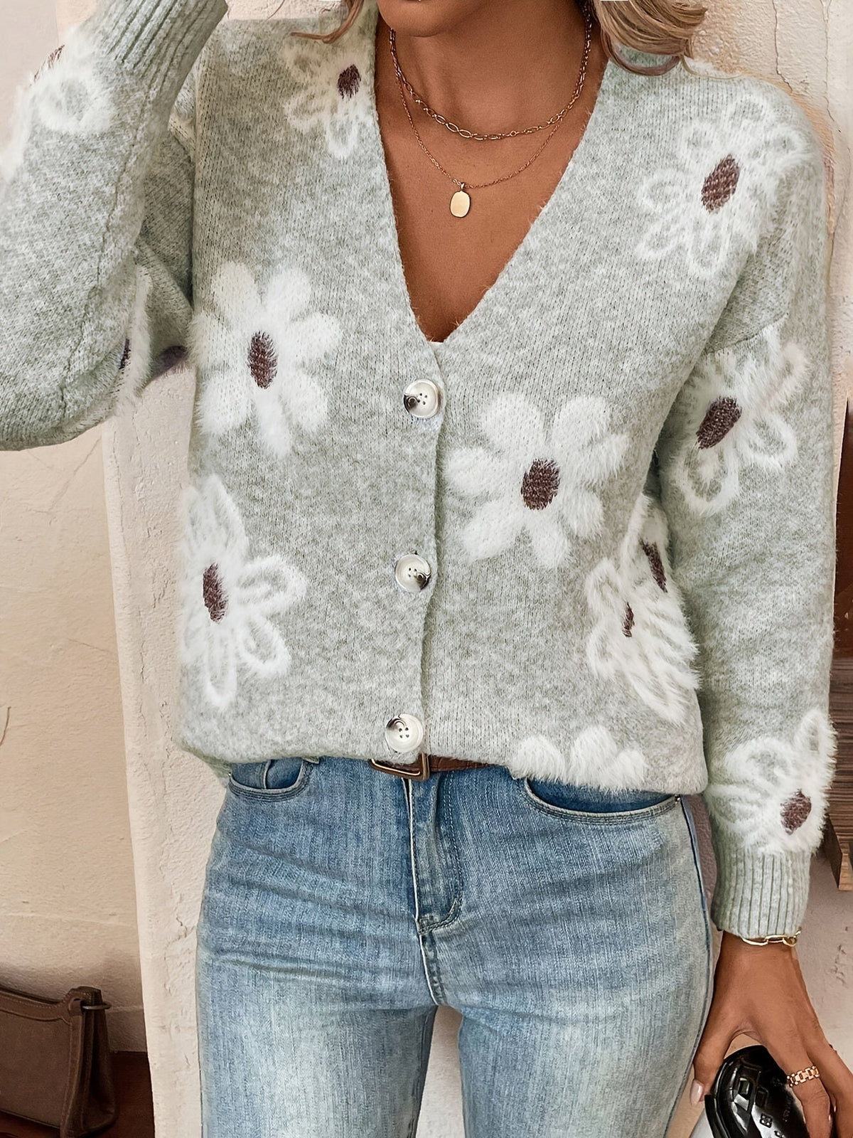 Sylvie - Cardigan Féminin Fleuri Boutonné